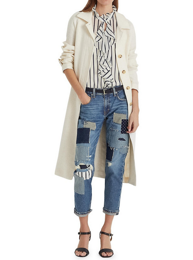 LAUREN RALPH LAUREN Patchwork Relaxed Tapered Ankle-Length Jeans