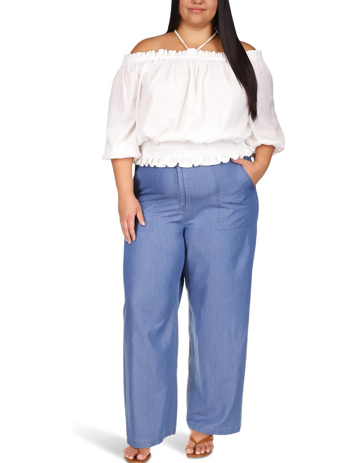 LAUREN RALPH LAUREN Plus Size Chambray Wide Leg Pants