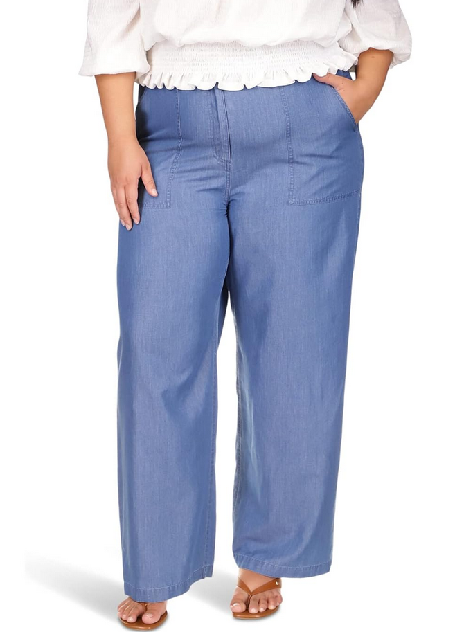 LAUREN RALPH LAUREN Plus Size Chambray Wide Leg Pants