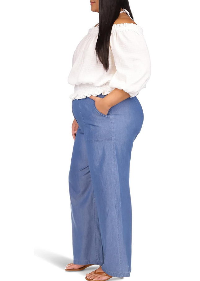 LAUREN RALPH LAUREN Plus Size Chambray Wide Leg Pants