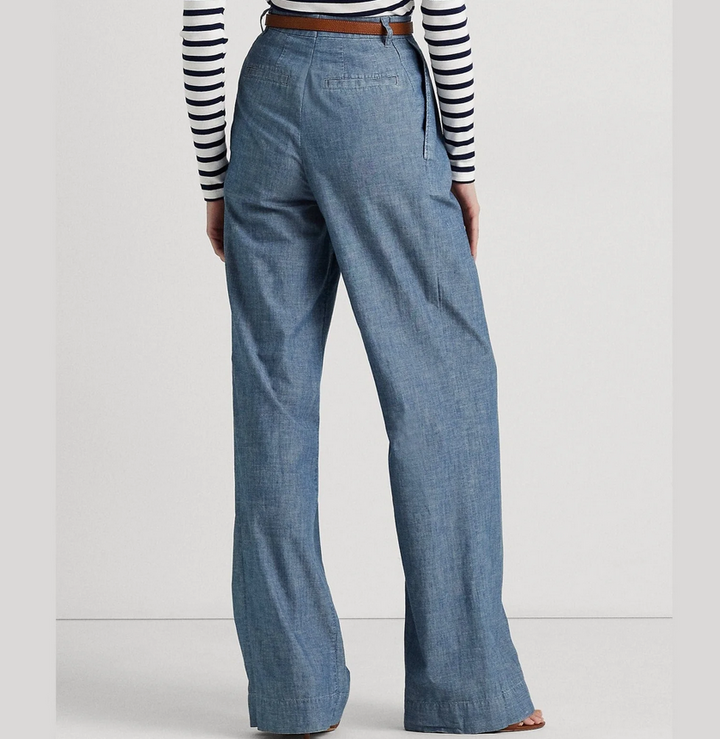 Ralph Lauren Pleated Chambray Wide-Leg Pants