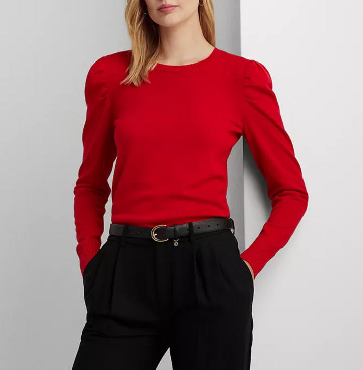 LAUREN RALPH LAUREN Cotton-Blend Puff-Sleeve Sweater