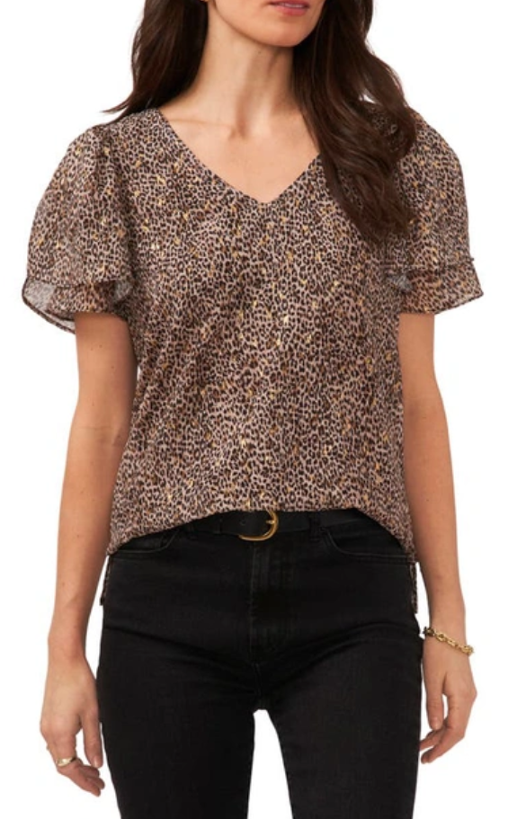 VINCE CAMUTO Tulip Sleeve V Neck Blouse