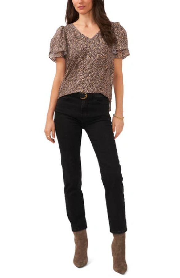 VINCE CAMUTO Tulip Sleeve V Neck Blouse