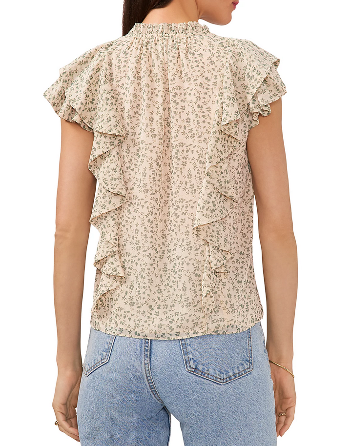 1.STATE Tie Neck Flutter Sleeve Top