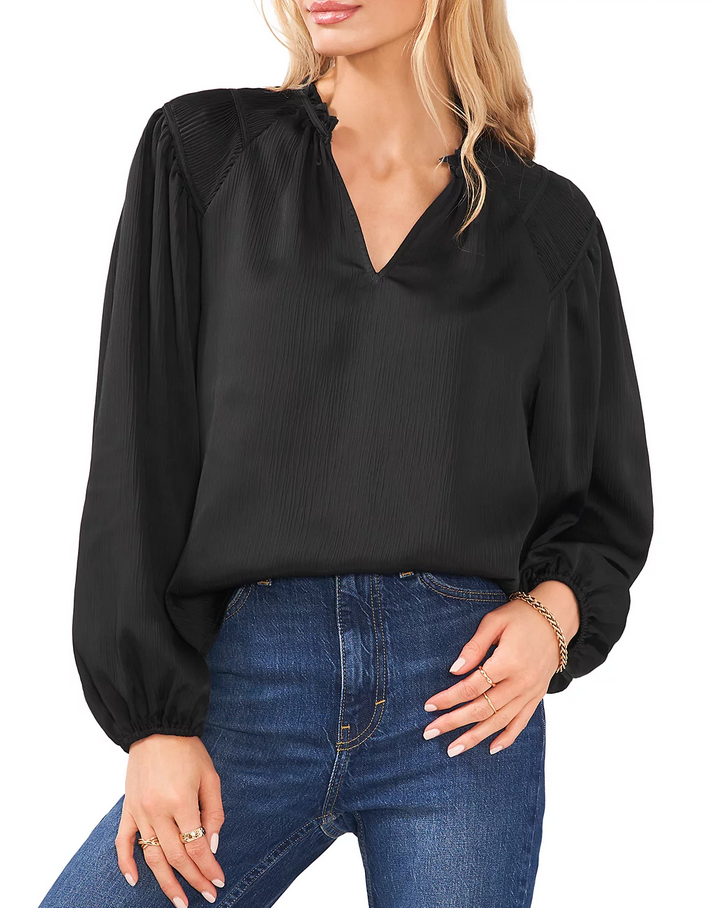 1.STATE Split Neck Blouse