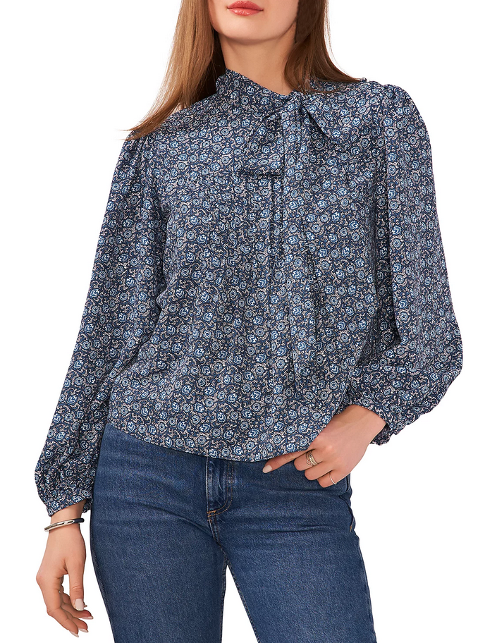 1.STATE Printed Bow Tie Blouse