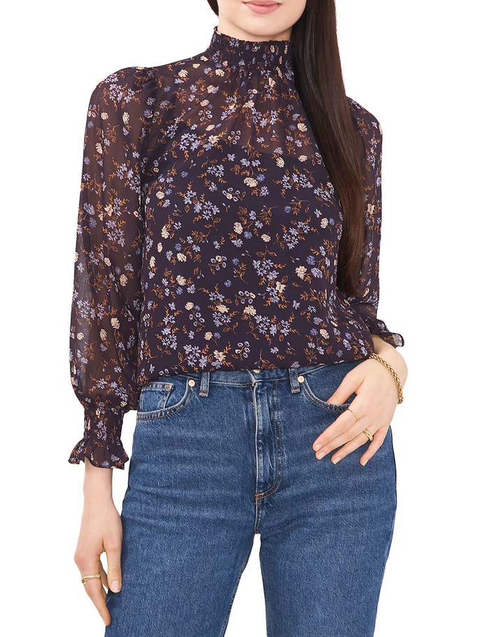 1.STATE Floral Print Mock Neck Top