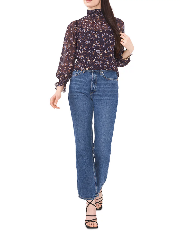 1.STATE Floral Print Mock Neck Top