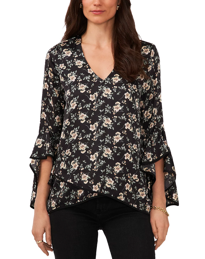 VINCE CAMUTO V Neck Ruffled Sleeve Blouse