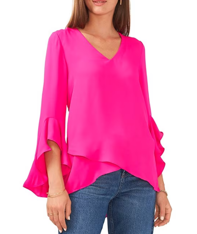 Vince Camuto3/4 Flutter Sleeve V-Neck Crisscross Front Tunic