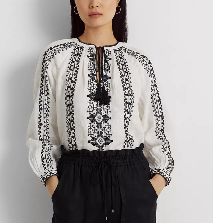 Lauren Ralph Lauren Embroidered Linen Blouse