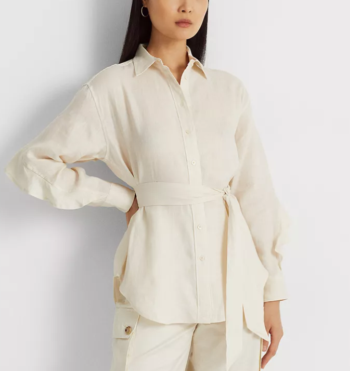 Lauren Ralph Lauren Ruffle-Trim Belted Linen Shirt