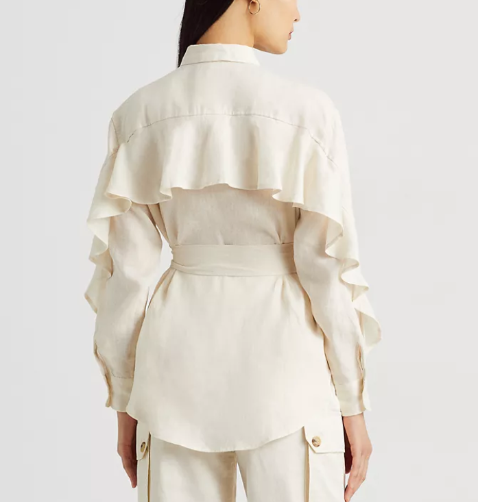 Lauren Ralph Lauren Ruffle-Trim Belted Linen Shirt