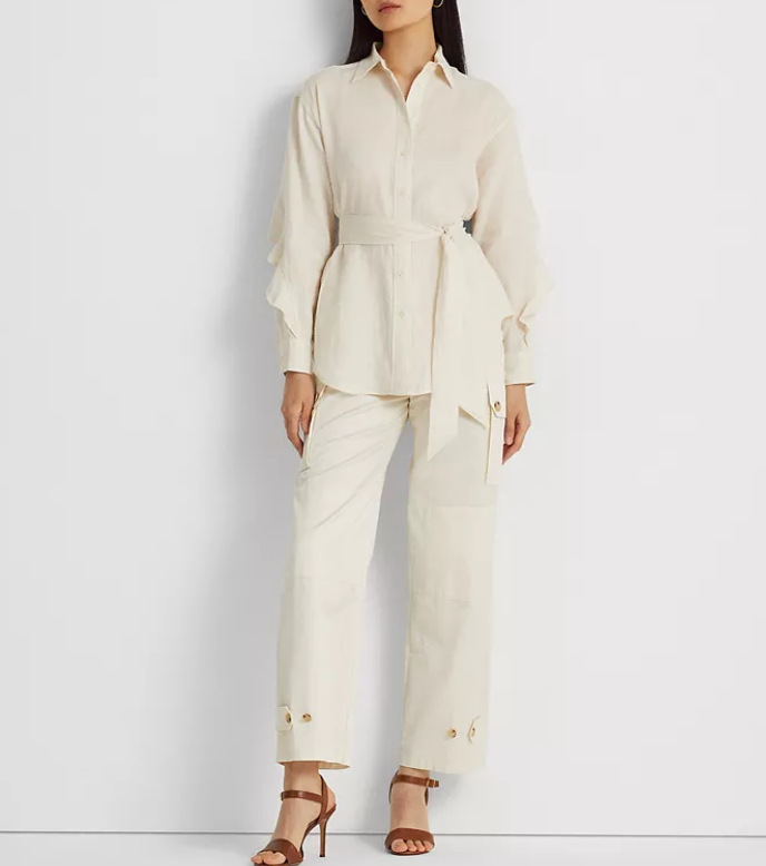 Lauren Ralph Lauren Ruffle-Trim Belted Linen Shirt