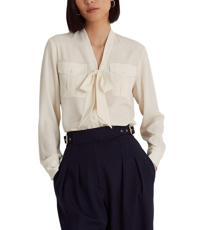LAUREN Ralph Lauren Crepe Tie-Neck Shirt