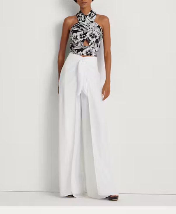 LAUREN RALPH LAUREN Floral Crepe Cropped Halter Blouse