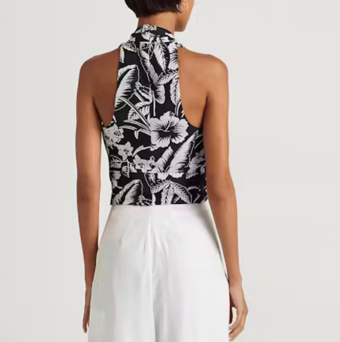 LAUREN RALPH LAUREN Floral Crepe Cropped Halter Blouse