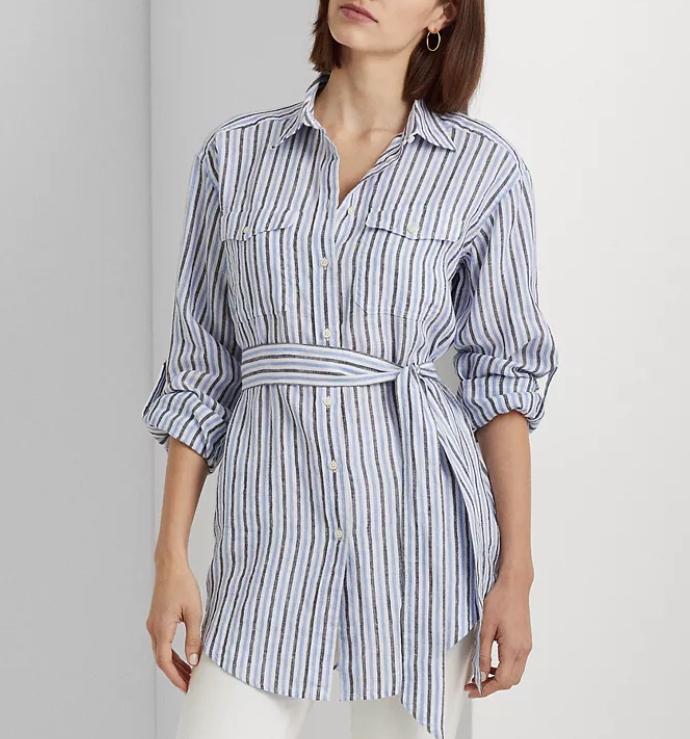 Lauren Ralph Lauren Striped Belted Linen Shirt