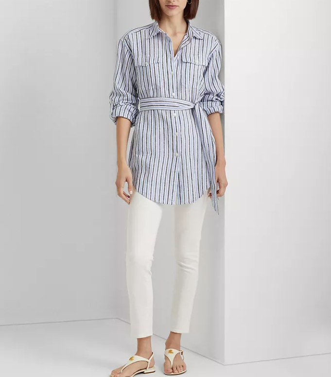 Lauren Ralph Lauren Striped Belted Linen Shirt