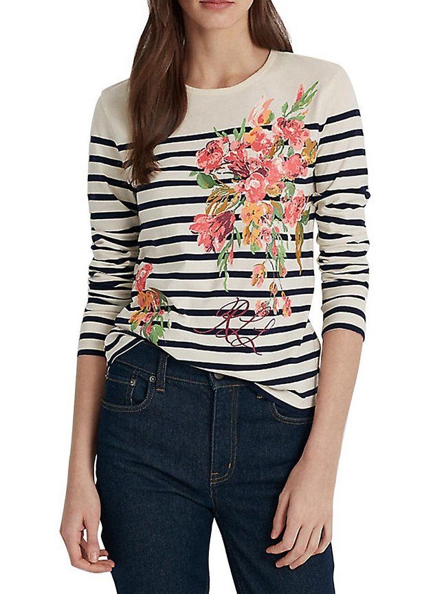 Lauren Ralph Lauren Striped Floral Jersey Top