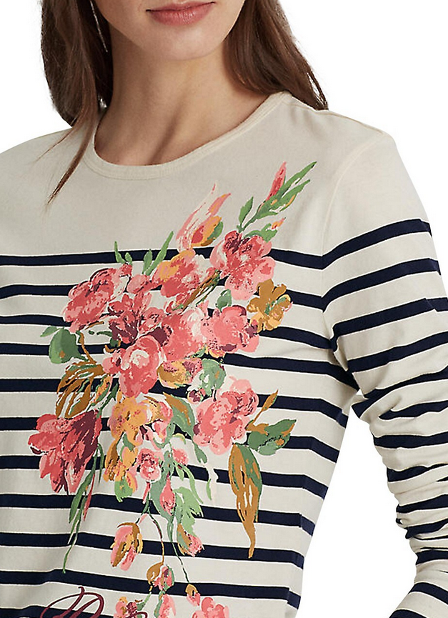 Lauren Ralph Lauren Striped Floral Jersey Top