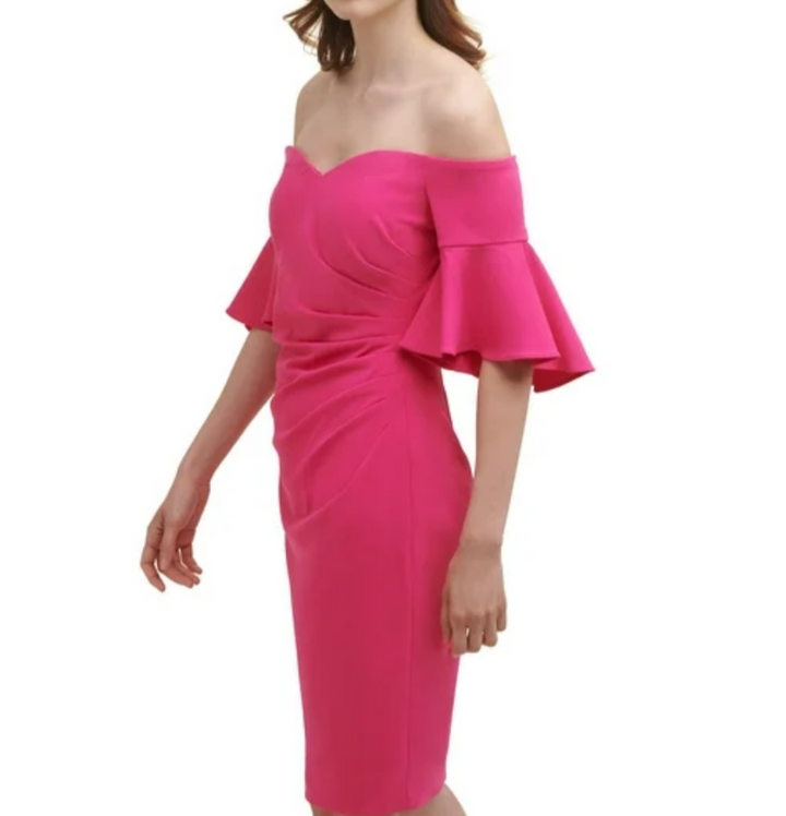 Calvin Klein Off-the-Shoulder Ruffled-Cuff Dress