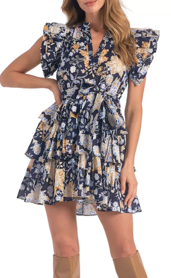 Elan Cotton Tiered Floral Dress