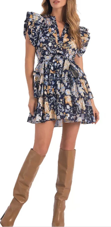 Elan Cotton Tiered Floral Dress