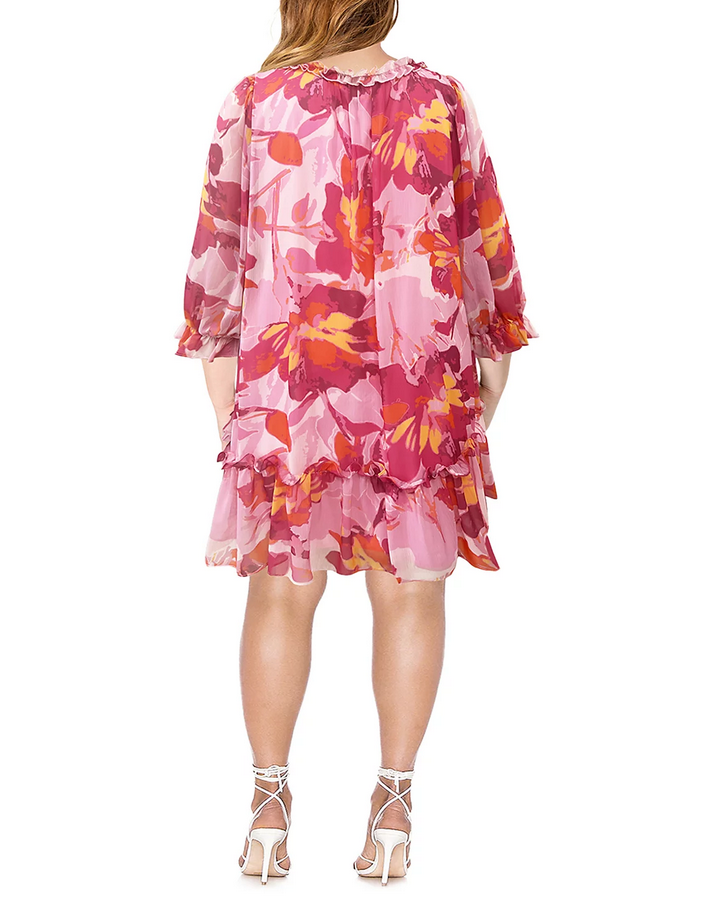 Maree Pour Toi Plus Size Babydoll Floral Print Chiffon Dress