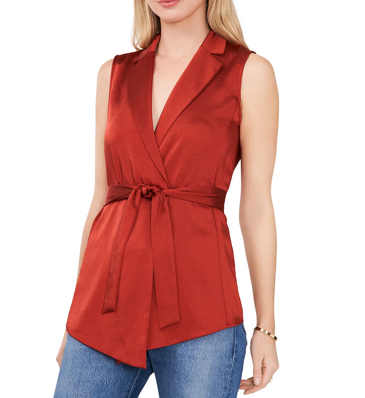 Vince Camuto Solid Notched-Collar Belted Vest