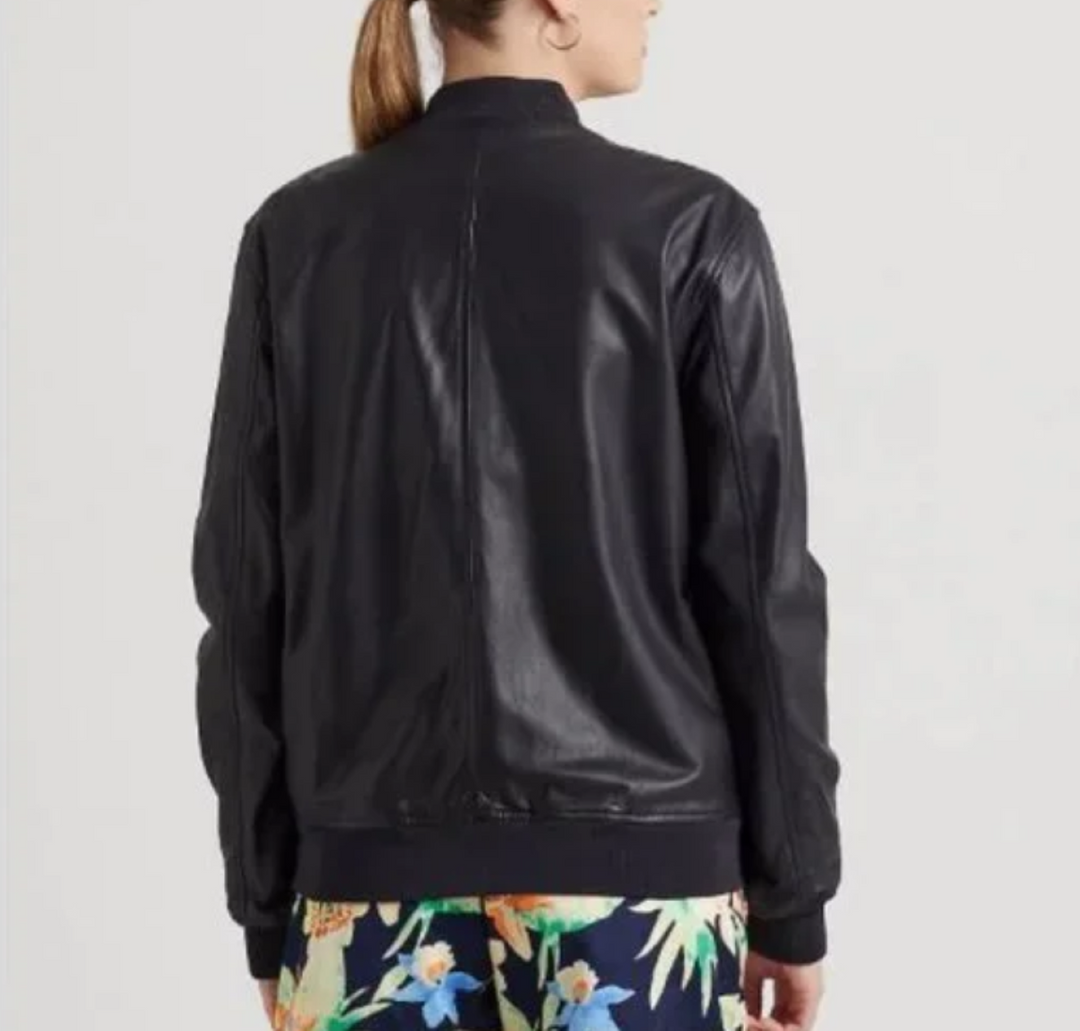 LAUREN RALPH LAUREN Stretch Leather Bomber Jacket