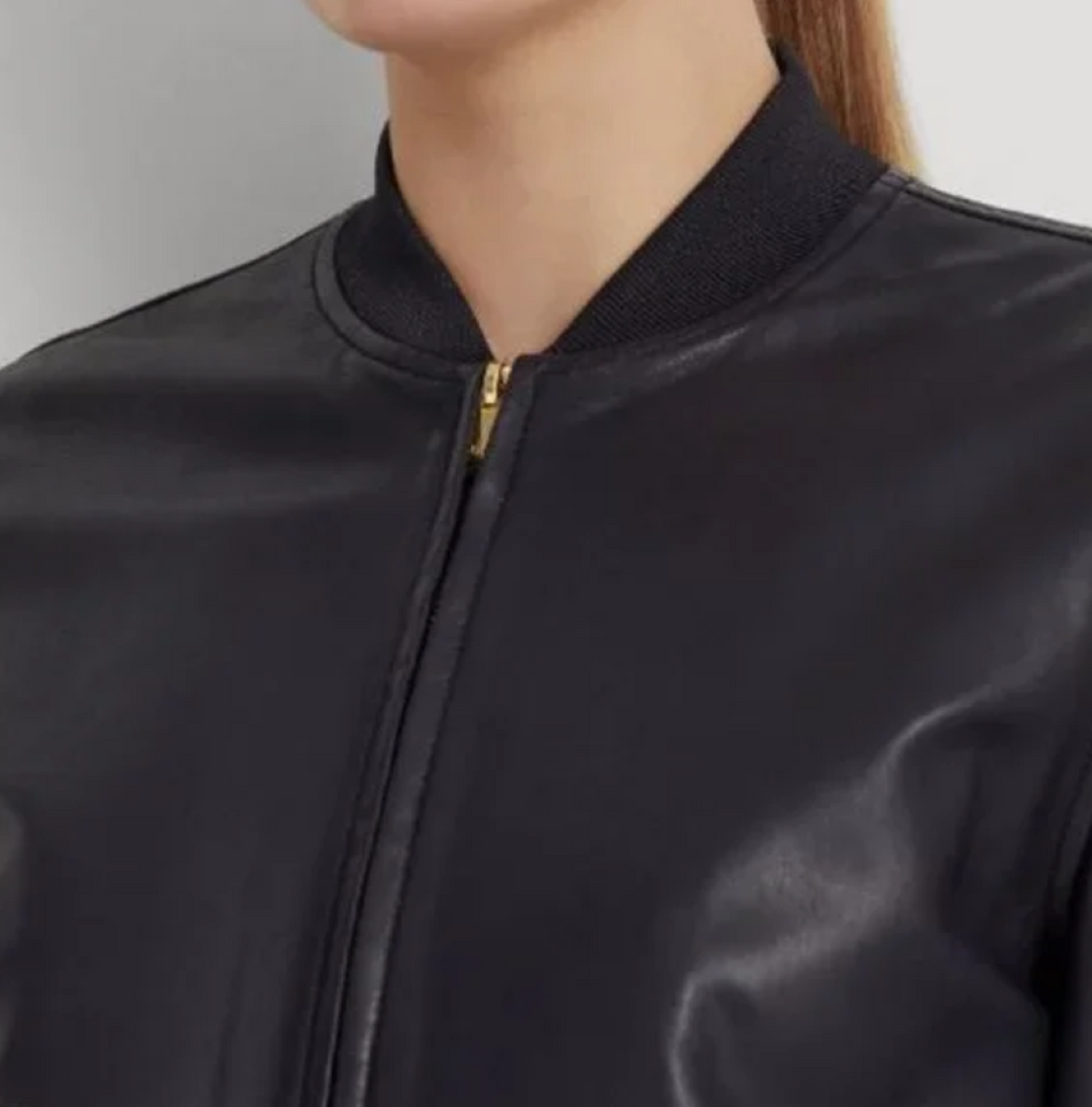 LAUREN RALPH LAUREN Stretch Leather Bomber Jacket