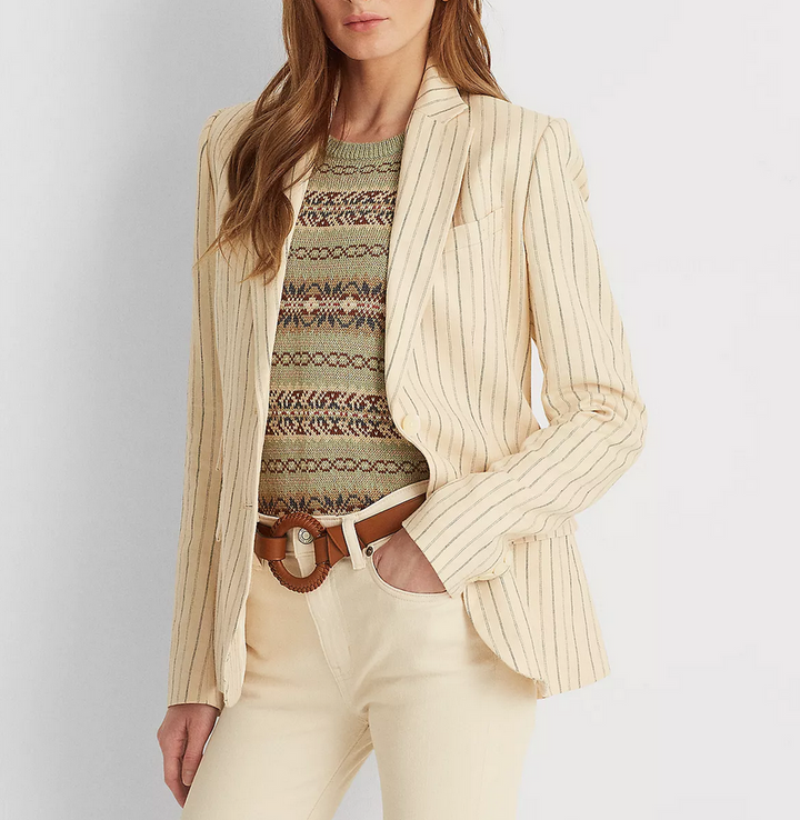 LAUREN RALPH LAUREN Striped Linen-Blend Blazer