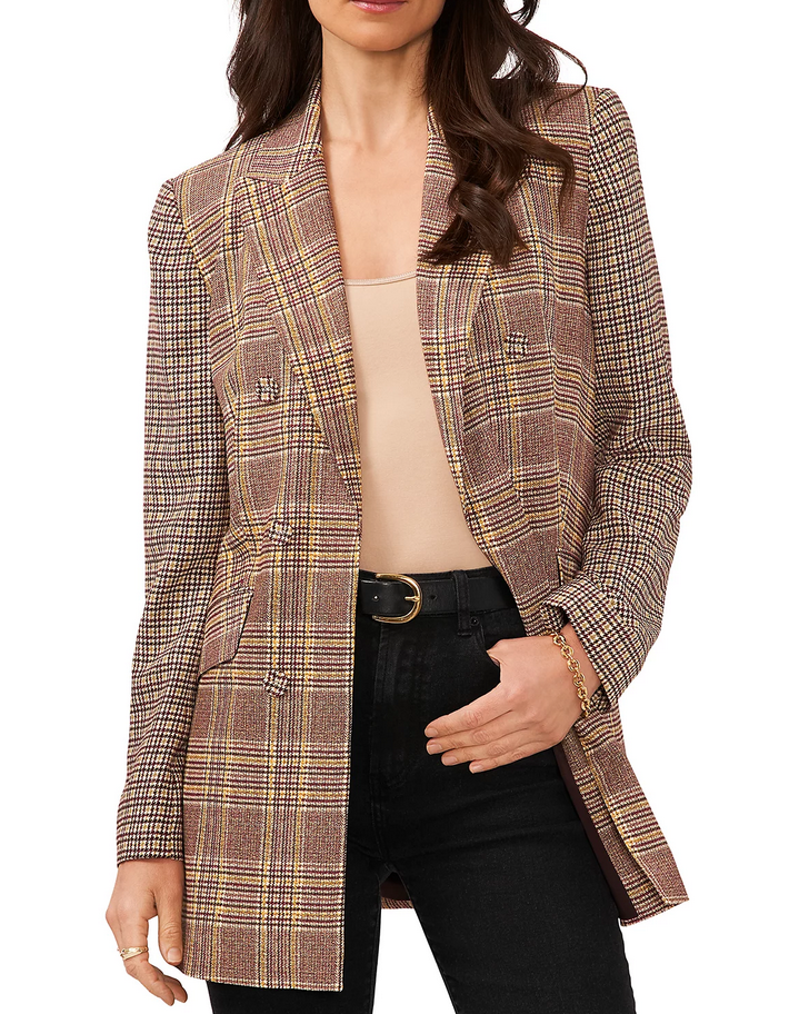 VINCE CAMUTO Plaid Double Breasted Blazer