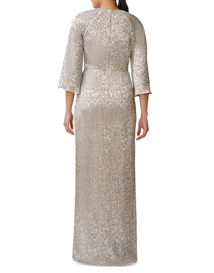 Aidan Mattox Metallic Faux Wrap Gown