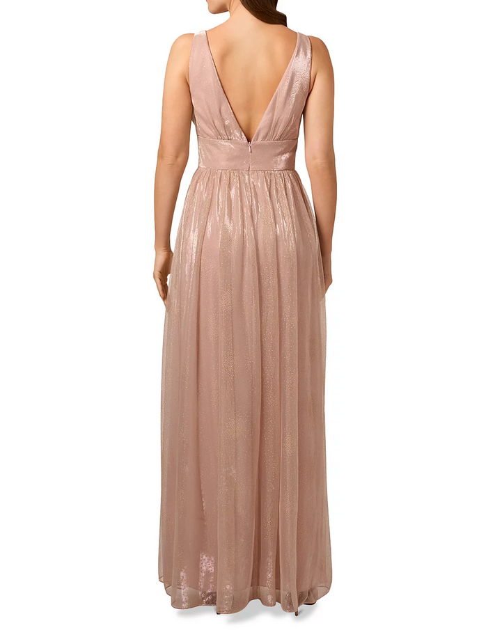 Liv Foster Plunge Embellished Metallic Gown