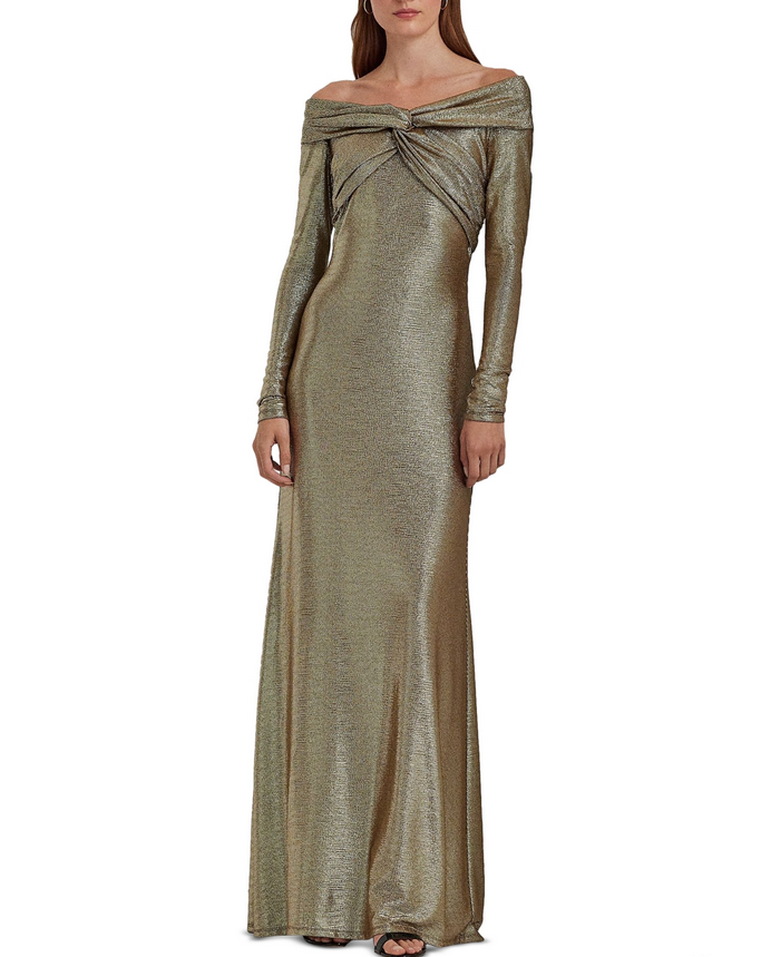 Lauren Ralph Lauren Off-The-Shoulder Metallic Gown