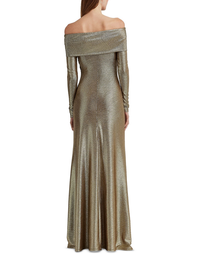 Lauren Ralph Lauren Off-The-Shoulder Metallic Gown