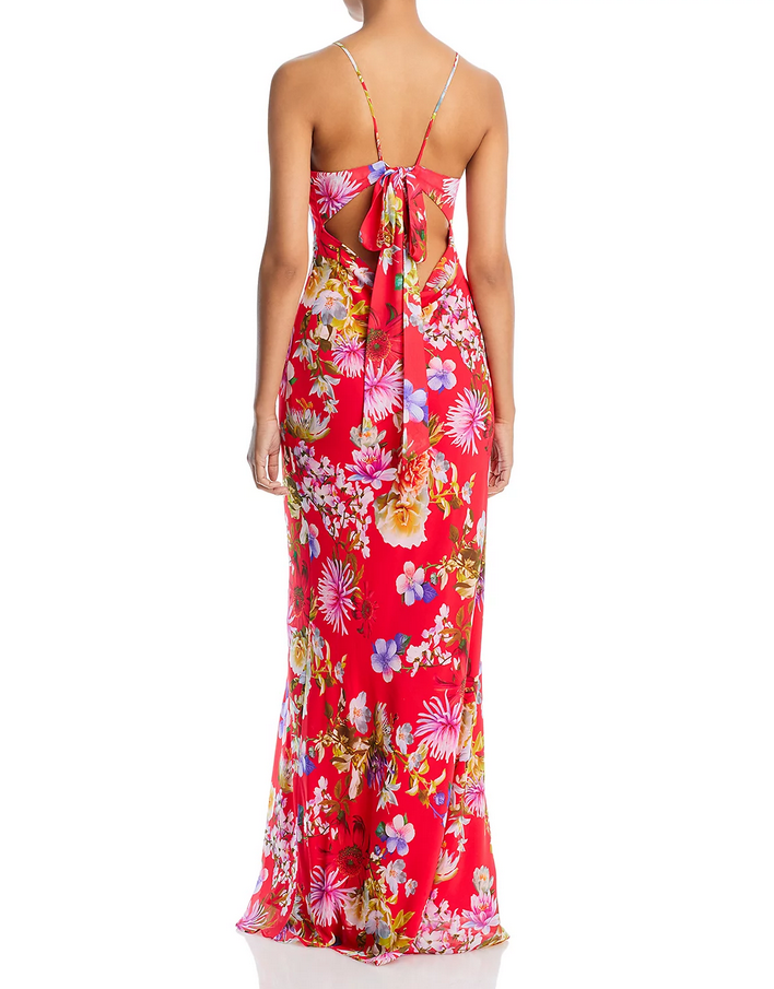 AQUA Floral Print Tie Back Slip Gown