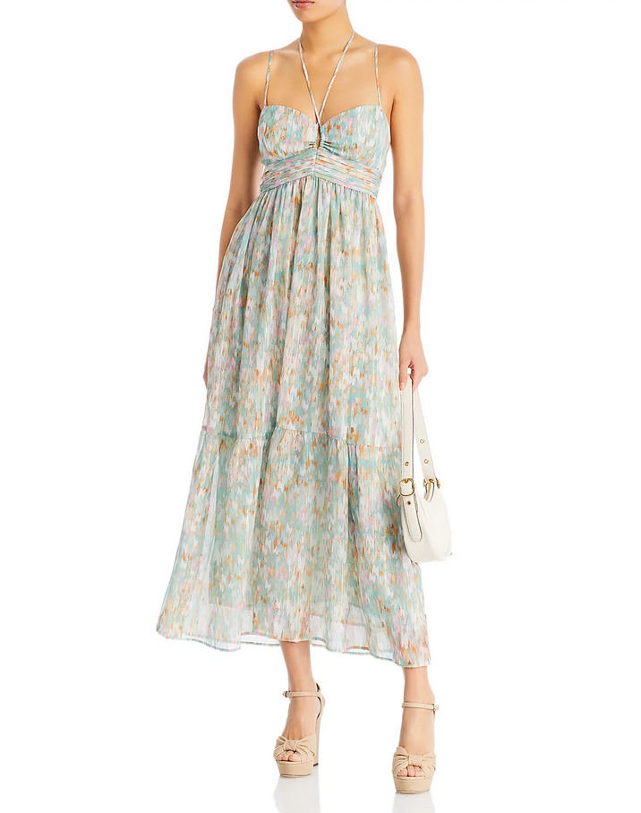 AQUA Keyhole Halter Maxi Dress