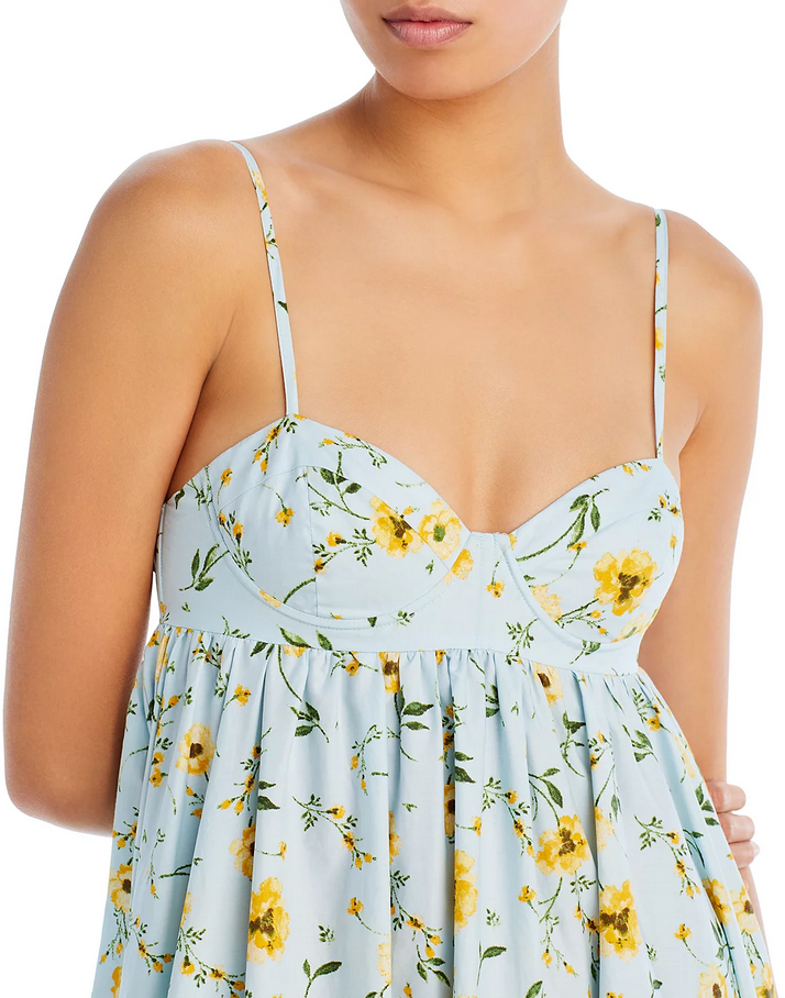 AQUA & Kristopher Brock Floral Print Poplin Cutout Back Maxi Dress