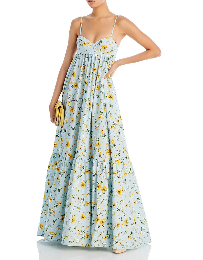 AQUA & Kristopher Brock Floral Print Poplin Cutout Back Maxi Dress