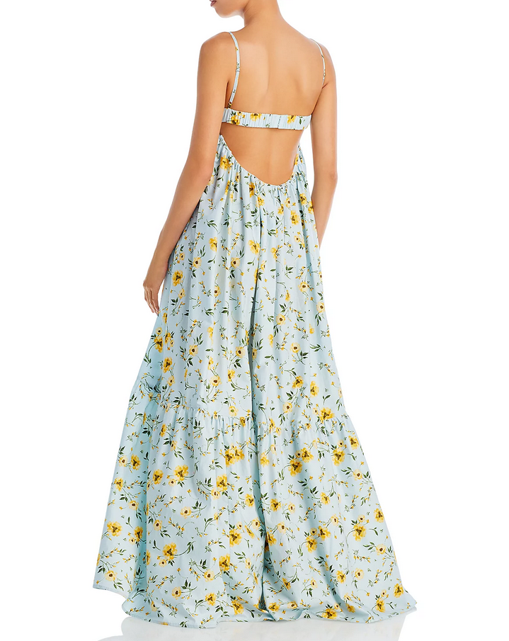 AQUA & Kristopher Brock Floral Print Poplin Cutout Back Maxi Dress