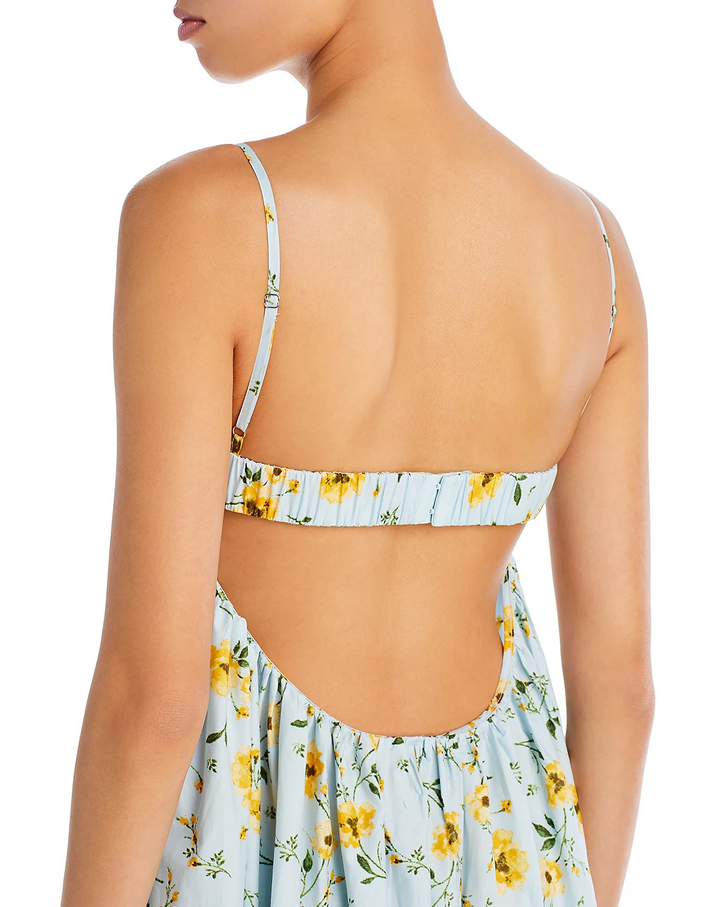 AQUA & Kristopher Brock Floral Print Poplin Cutout Back Maxi Dress