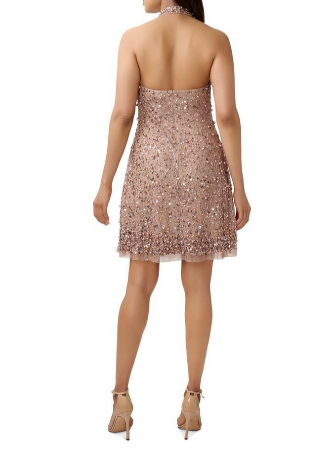 Aidan by Aidan Mattox Beaded Halter Swing Dress