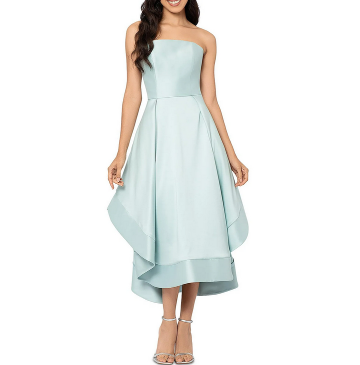 AQUA Mikado Strapless Midi Gown