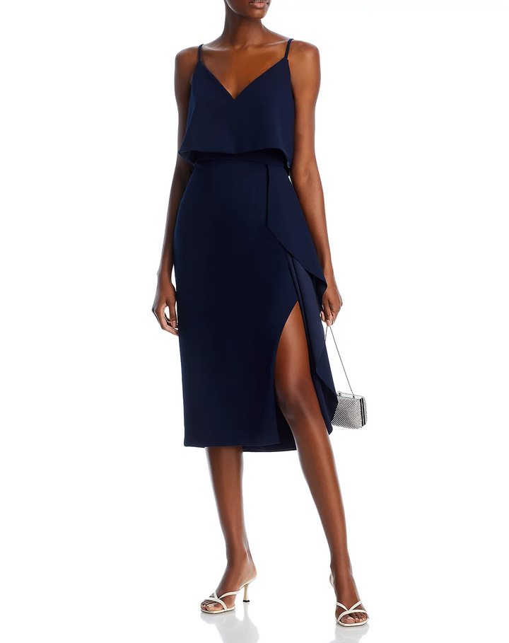 AQUA Crepe Overlay Midi Dress