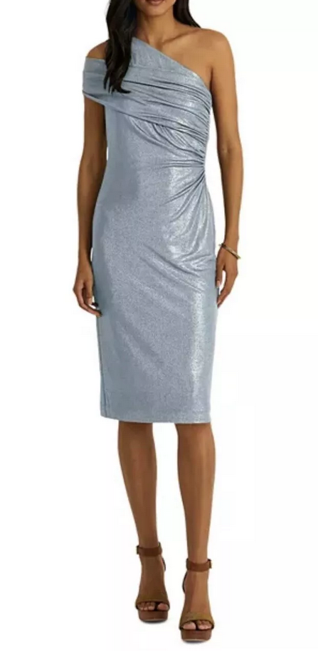 LAUREN RALPH LAUREN Shimmer One Shoulder Draped Cocktail Dress