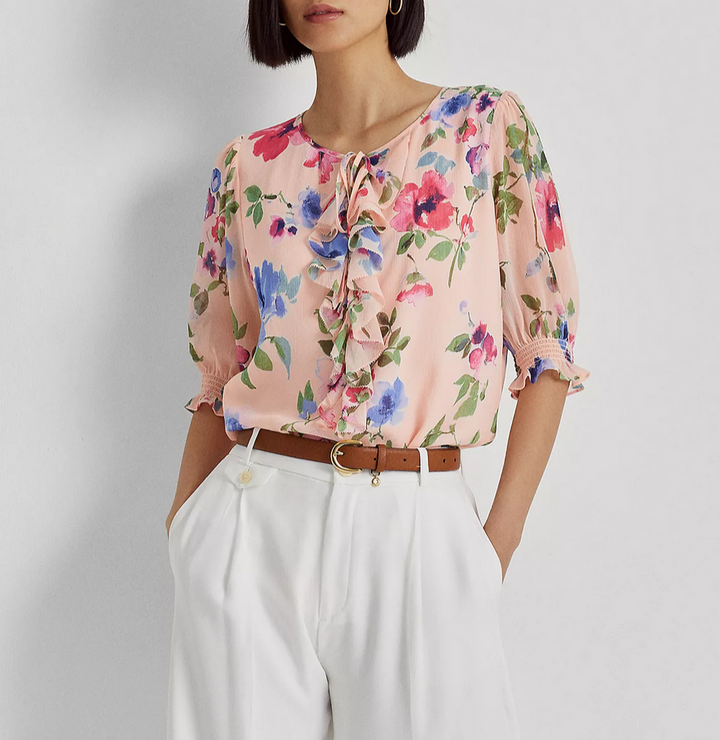 LAUREN RALPH LAUREN Floral Crinkle Georgette Blouse